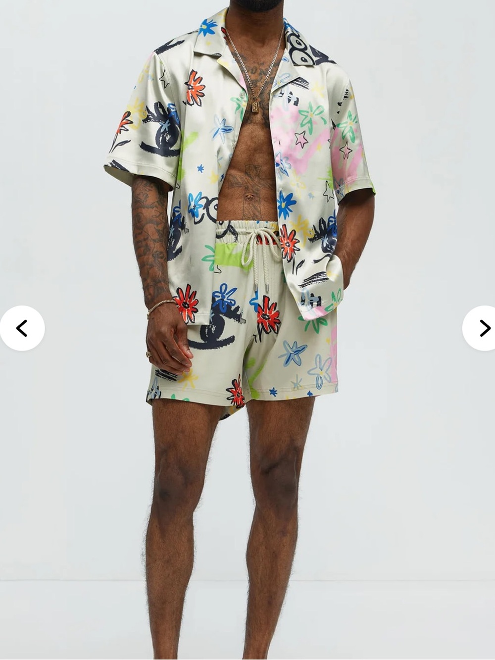 Men's Floral Graffiti Print Swim Set - Multicolor